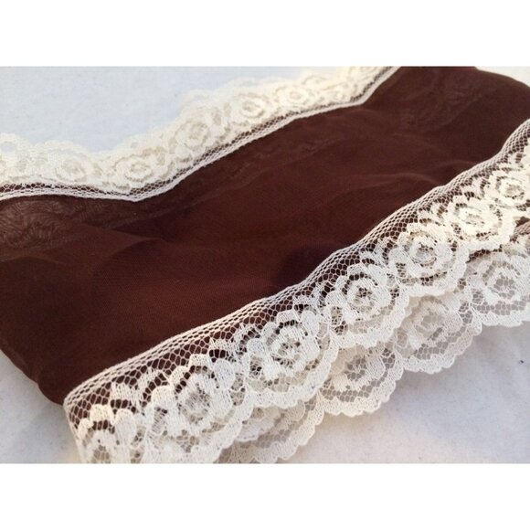 Vintage Chocolate Brown Sheer Lace Trim Scarf/Shawl With Floral Design - Picture 4 of 4